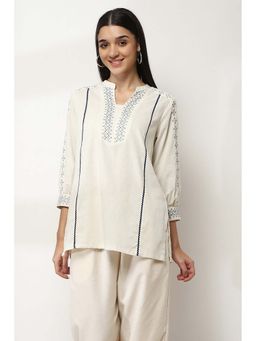 Rangriti - Off White Embroidered Straight Short Kurti