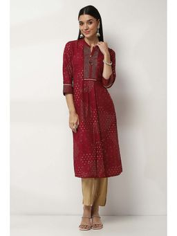 Rangriti - Maroon Printed Viscose Straight Kurta