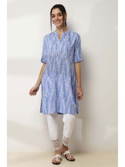 Rangriti - Lavender Floral Printed Viscose Rayon Straight Kurta