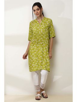 Rangriti - Green Floral Printed Straight Kurta