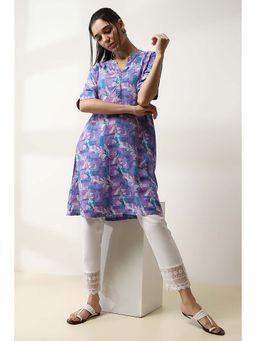 Rangriti - Purple Floral Printed Viscose Rayon Straight Kurta