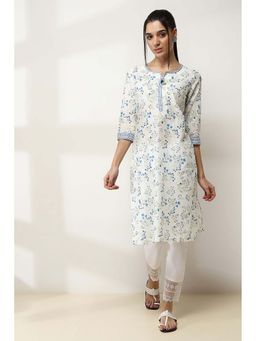 Rangriti - White Floral Printed Cotton Straight Kurta
