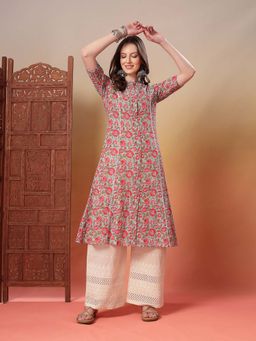 Stylum - Multi-Color Floral Printed Cotton A-Line Kurta