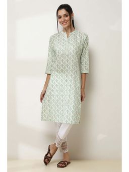 Rangriti - Off White Printed Cotton Straight Kurta