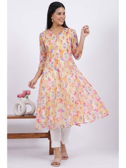 W - Multi-Color Printed Kota Doria Anarkali Kurta