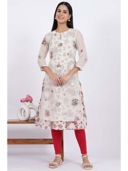 W - Stylish White Floral Printed Straight Polyester Kurta