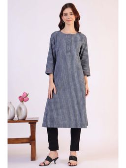 W - Grey Stripes Straight Pure Cotton Kurta