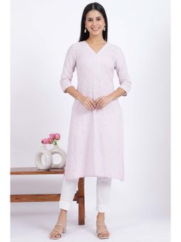 W - Lavender Embroidered Straight Rayon Kurta