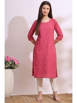 W - Pink Floral Embroidered Straight Kurta