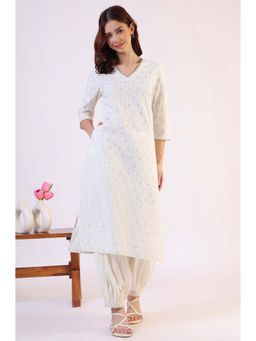 W - Stylish White Floral Printed Straight Pure Cotton Kurta