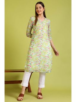 W - Multi-Color Floral Printed Straight Pure Cotton Kurta