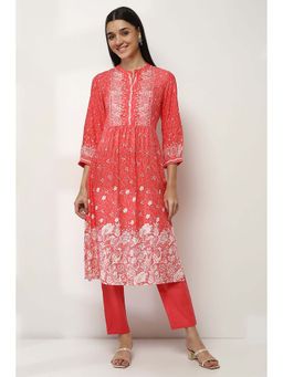 Rangriti - Coral Floral Printed Viscose Rayon Kurta