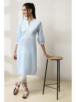 Rangriti - Blue Embroidered Cotton Straight Kurta