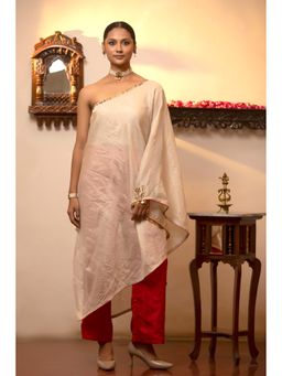 EEDA - Parv One Shoulder White Kurta with Pant (Set of 2)