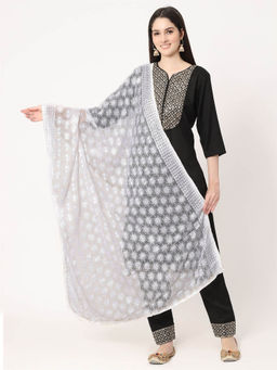 Moda Chales - White Sequined Phulkari Embroidery Dupatta