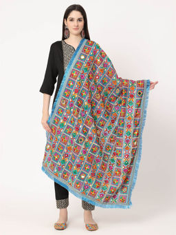 Moda Chales - Firozi Embroidery Phulkari Dupatta with Mirror Work