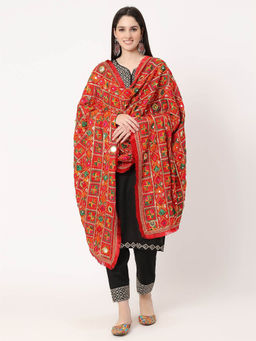 Moda Chales - Red Embroidery Phulkari Dupatta with Mirror Work