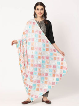 Moda Chales - White Embroidery Phulkari Dupatta with Beads