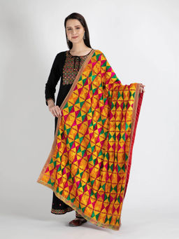 Moda Chales - Multicolour Phulkari with Gold Lace
