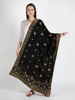 Moda Chales - Black Embroidered Velvet Shawl Dupatta