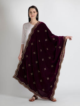Moda Chales - Wine Embroidered Velvet Shawl Dupatta