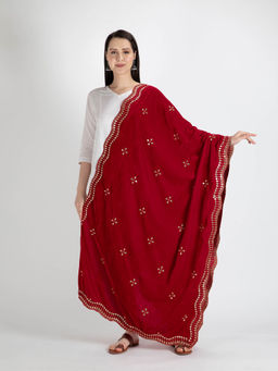Moda Chales - Red Embroidered Velvet Shawl Dupatta