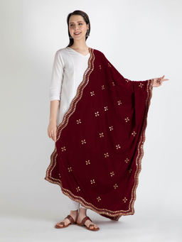Moda Chales - Maroon Embroidered Velvet Shawl Dupatta