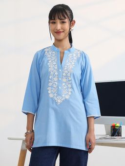 Libas - Blue Cotton Three Fourth Sleeves Kurti