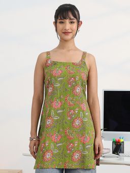 Libas - Green Cotton Sleeveless Kurti