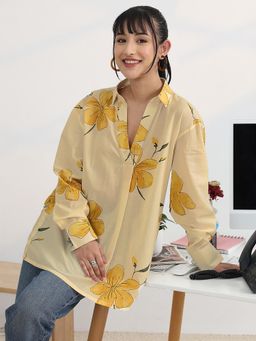 Libas - Beige Cotton Full Sleeves Tunic