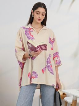 Libas - Off White Cotton Three Fourth Sleeves Tunic