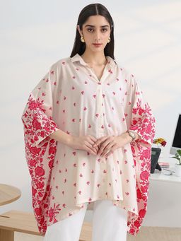 Libas - White Cotton Flared Kaftan