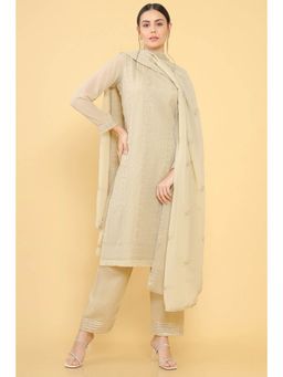 Soch - Women Beige Embroidered Dress Material (Set of 3)