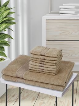 KOPA - 10Pc Quick Dry 100% Cotton Soft Terry Towel -2Pc Bath, 8Pc Face D'Ross Solid-Taupe