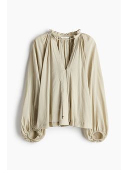 H&M - Women Beige Oversized Cotton-Blend Blouse