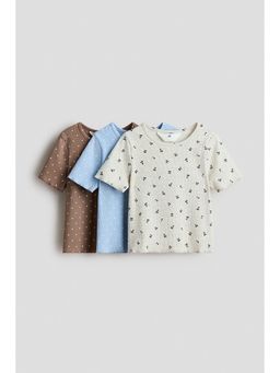 H&M - Girls Beige 3-Pack Ribbed Cotton Tops