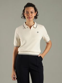 Tommy Hilfiger - Off White Solid Regular Fit Lyocell Polo T-Shirt