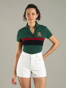 Tommy Hilfiger - Green Striped Regular Fit Cotton Polo T-Shirt