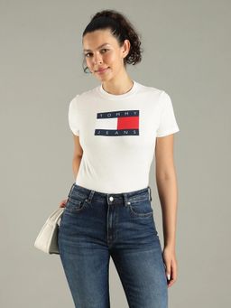 Tommy Hilfiger - White Logo Regular Fit Cotton T-Shirt