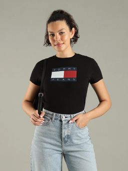 Tommy Hilfiger - Black Logo Regular Fit Cotton T-Shirt