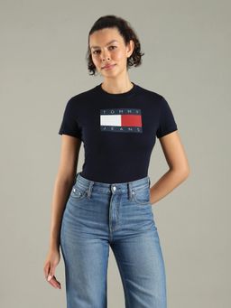 Tommy Hilfiger - Navy Blue Logo Regular Fit Cotton T-Shirt