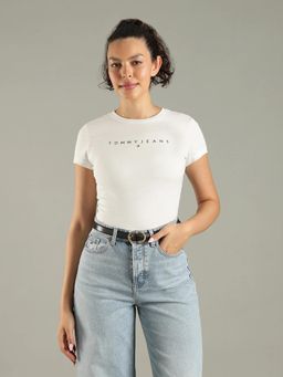 Tommy Hilfiger - White Logo Slim Fit Cotton T-Shirt