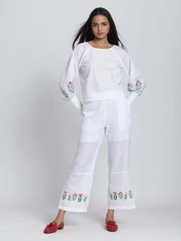 SHAYE - White Embroidered Cotton Casual Co-Ord Set For Women