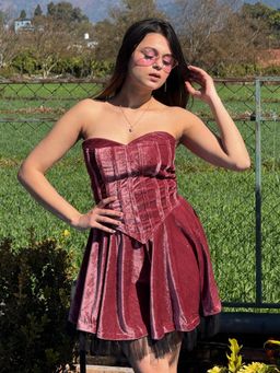 Tandul - Women Luxurious Pink Velvet Skirt Set