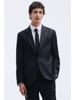 H&M - Men Black Regular Fit Wool-Blend Tuxedo Jacket