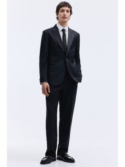 H&M - Men Black Regular Fit Wool-Blend Tuxedo Trousers