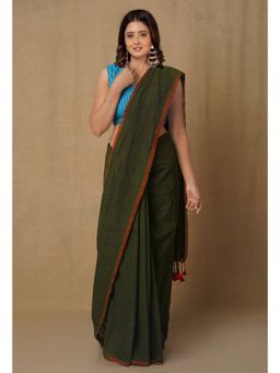 Unnati Silks - Green Pure Cotton Linen Saree with Unstitched Blouse