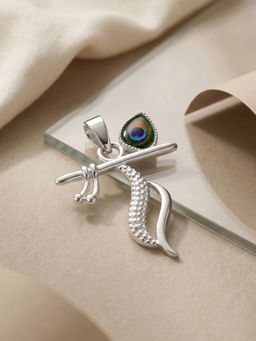 TOUCH925 - Pure 925 Silver Divine Krishna Flute Pendant for Men and Women