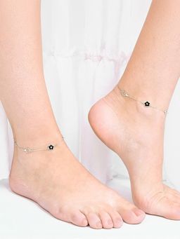 TOUCH925 - Pure 925 Silver Midnight Bloom Anklet for Women