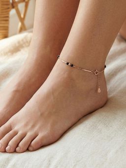 TOUCH925 - Pure 925 Silver Black Beaded Anklet for Women